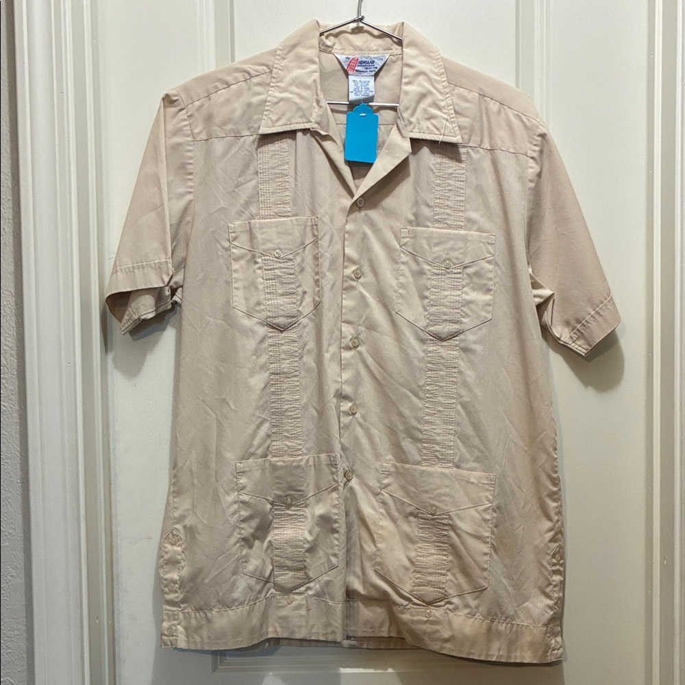 Romani Collection Men's Guayabera Tan Short Sleeve Shirt size large